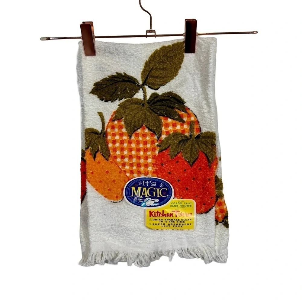 Vintage Cannon 60s Gingham Strawberry Retro Terry Dish Towel Deadstock